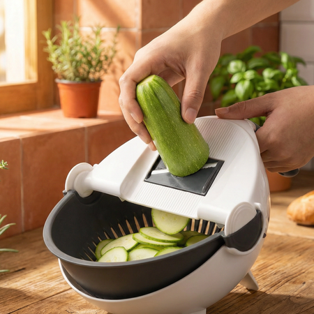 Mandoline Coupe-Légumes 9 en 1 Multifonction avec Égouttoir | Râpe Cuisine, Lames Interchangeables, Préparation Rapide
