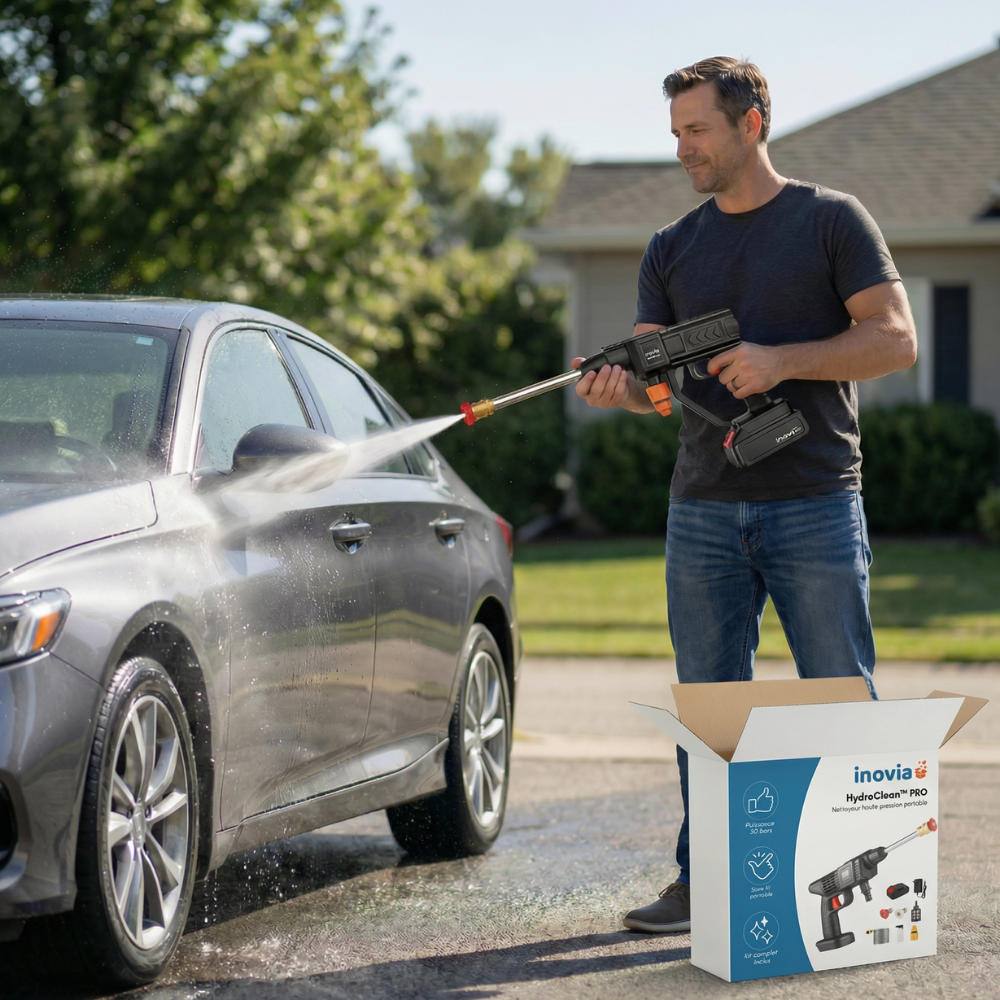 HydroClean PRO | Nettoyeur Haute Pression Électrique 21V Sans Fil | 50 Bars Portable avec Batterie