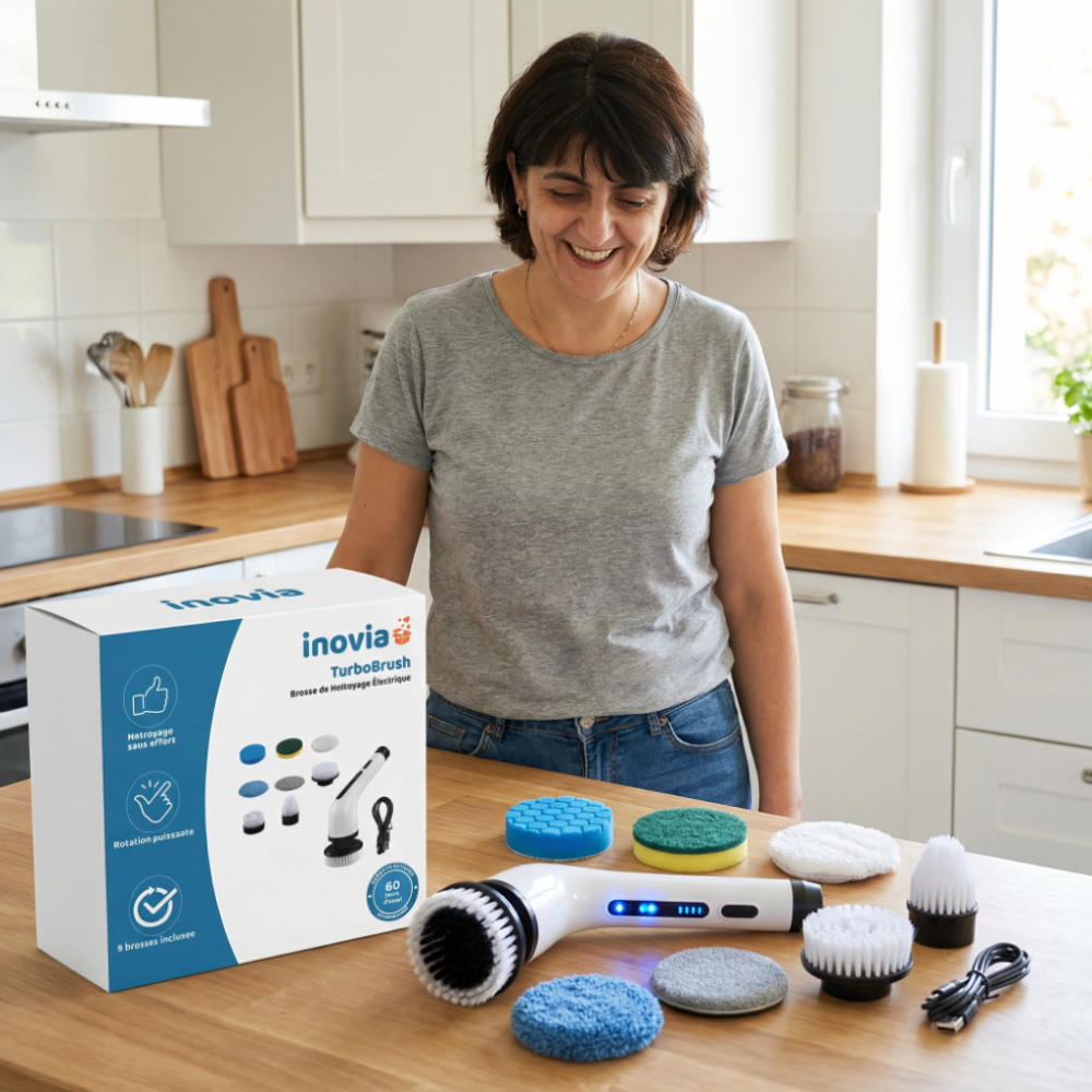 TurboBrush | Brosse de Nettoyage Électrique Rotative 9 en 1 | Nettoyage Facile et Rapide Salle de Bain Cuisine Carrelage