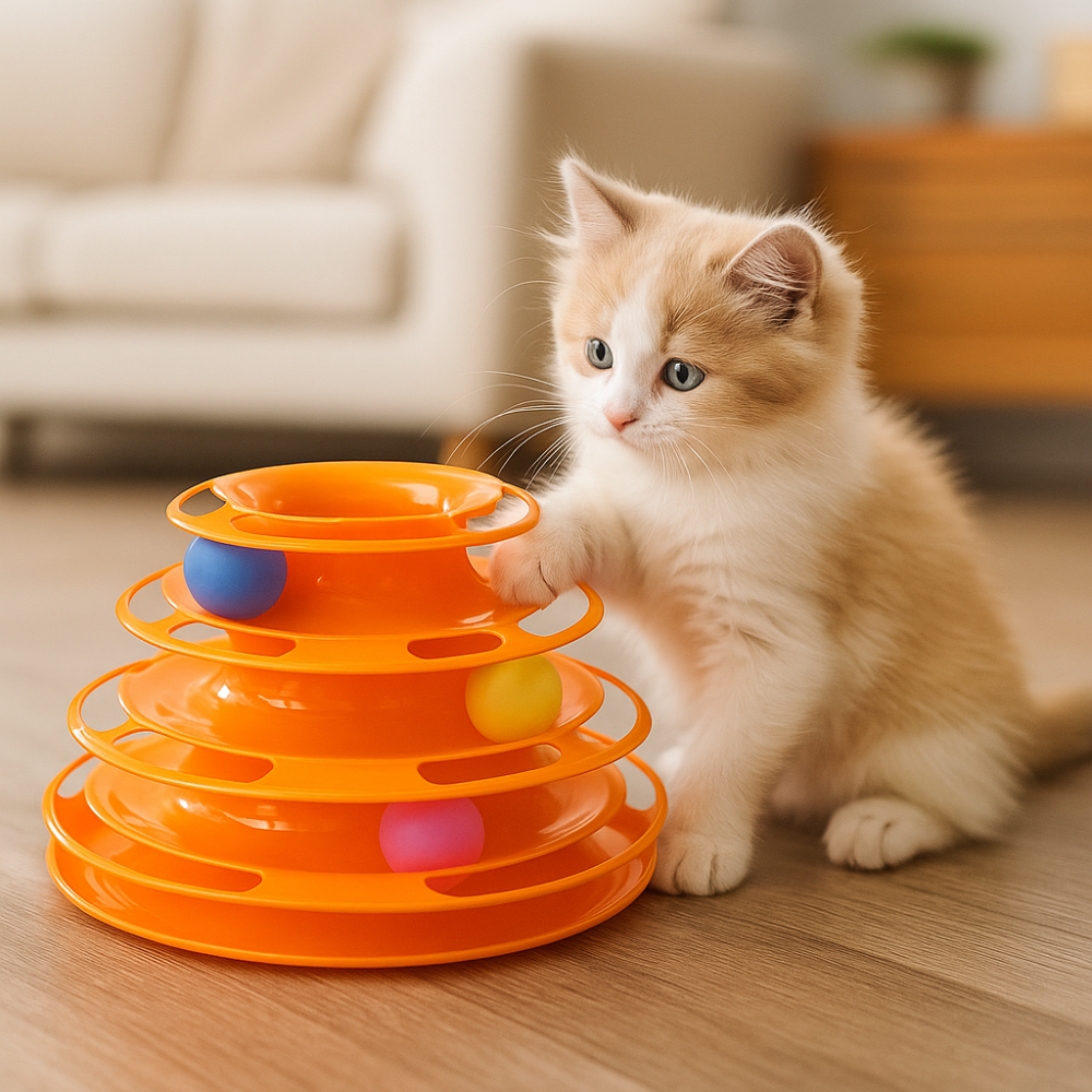 Jouet interactif pour chat 3 niveaux avec balles colorées