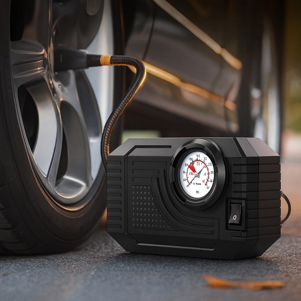 Compresseur d’air portable 12V – Gonfleur pneus voiture moto vélo LED