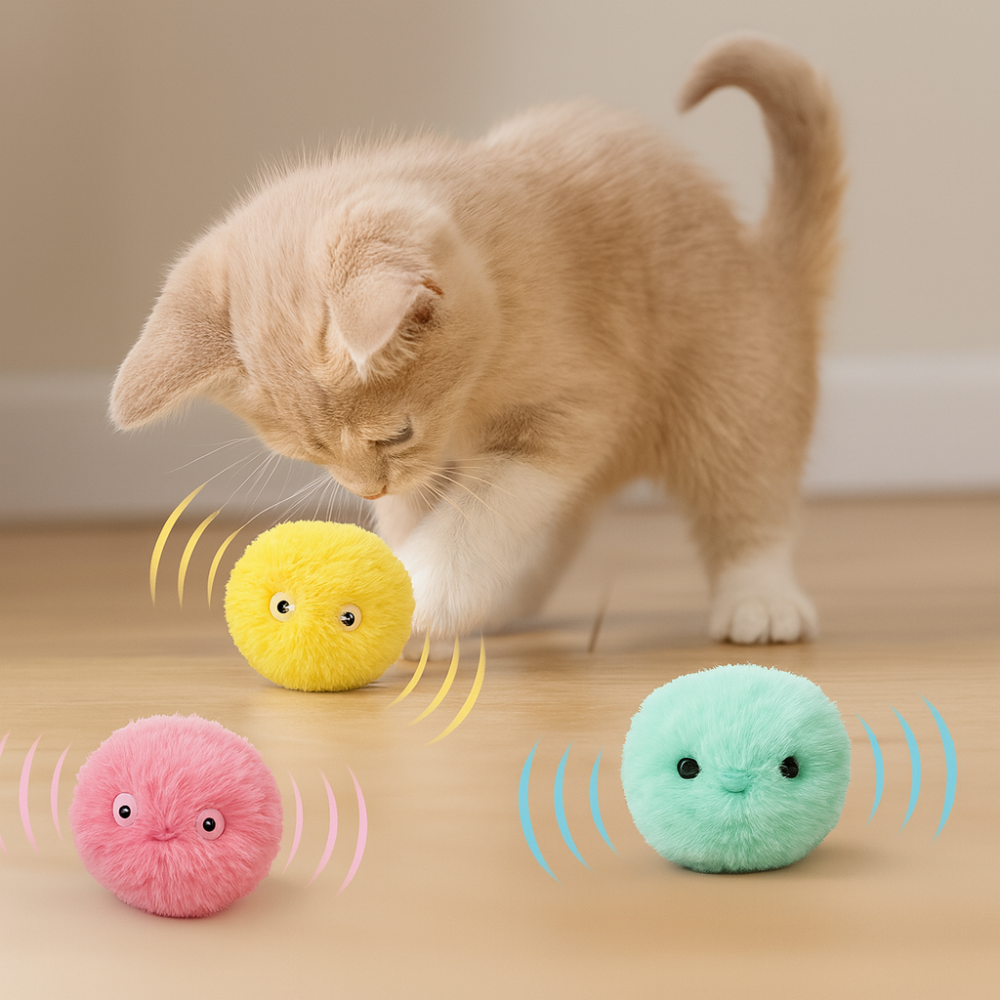 Balle interactive en peluche pour chat – Jouet sonore et éducatif, doux et coloré