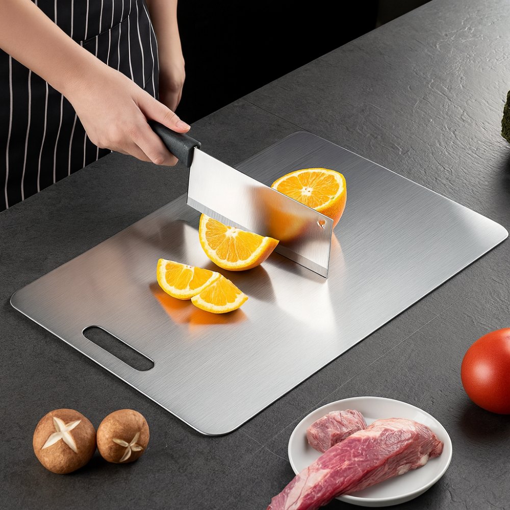 Planche à découper en acier inoxydable double-face – Durable et hygiénique pour fruits, légumes et viandes