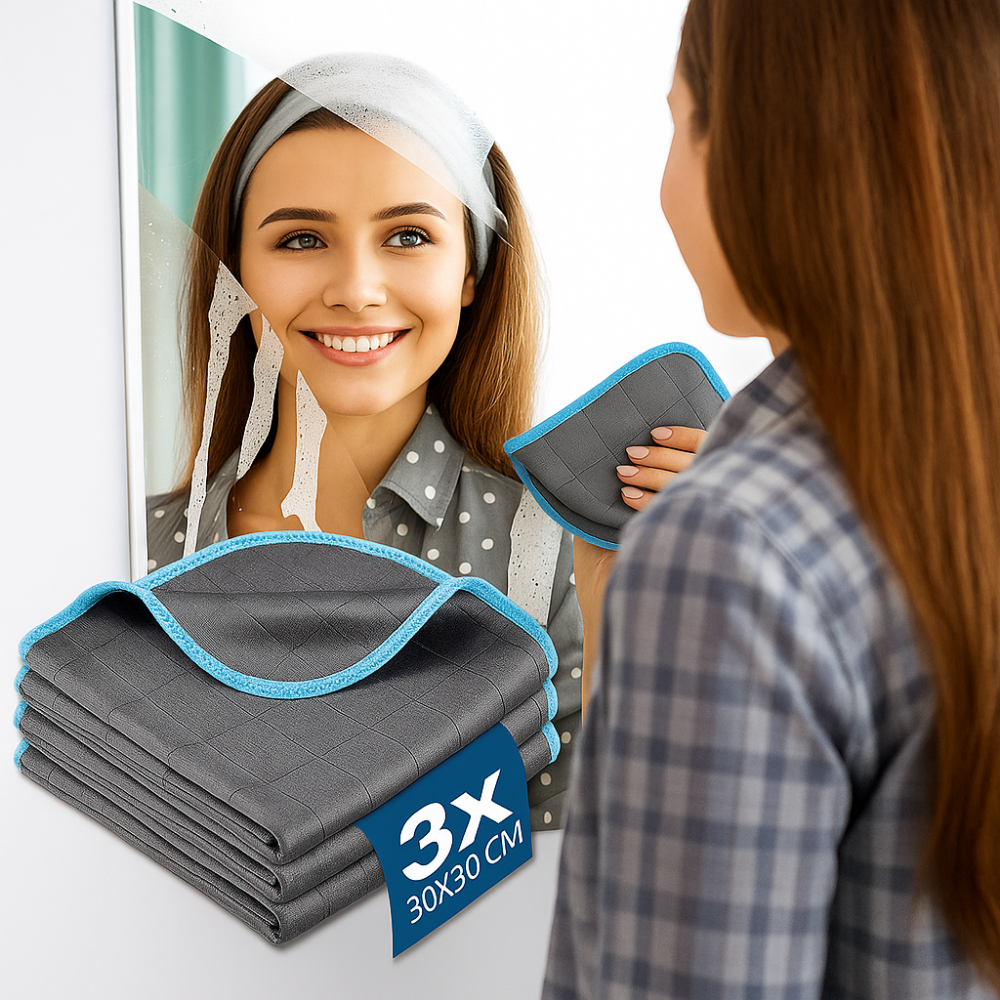 Chiffons microfibre en carbone pour maison – Lot de 3, nettoyage sans traces vitres & surfaces