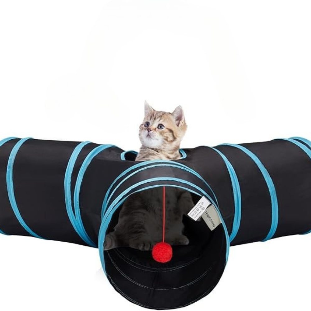 Tunnel interactif pliable 3 voies avec jouet pour chats