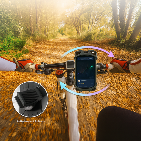 Support téléphone vélo silicone 360° – Porte-smartphone universel rotatif pour guidon de vélo