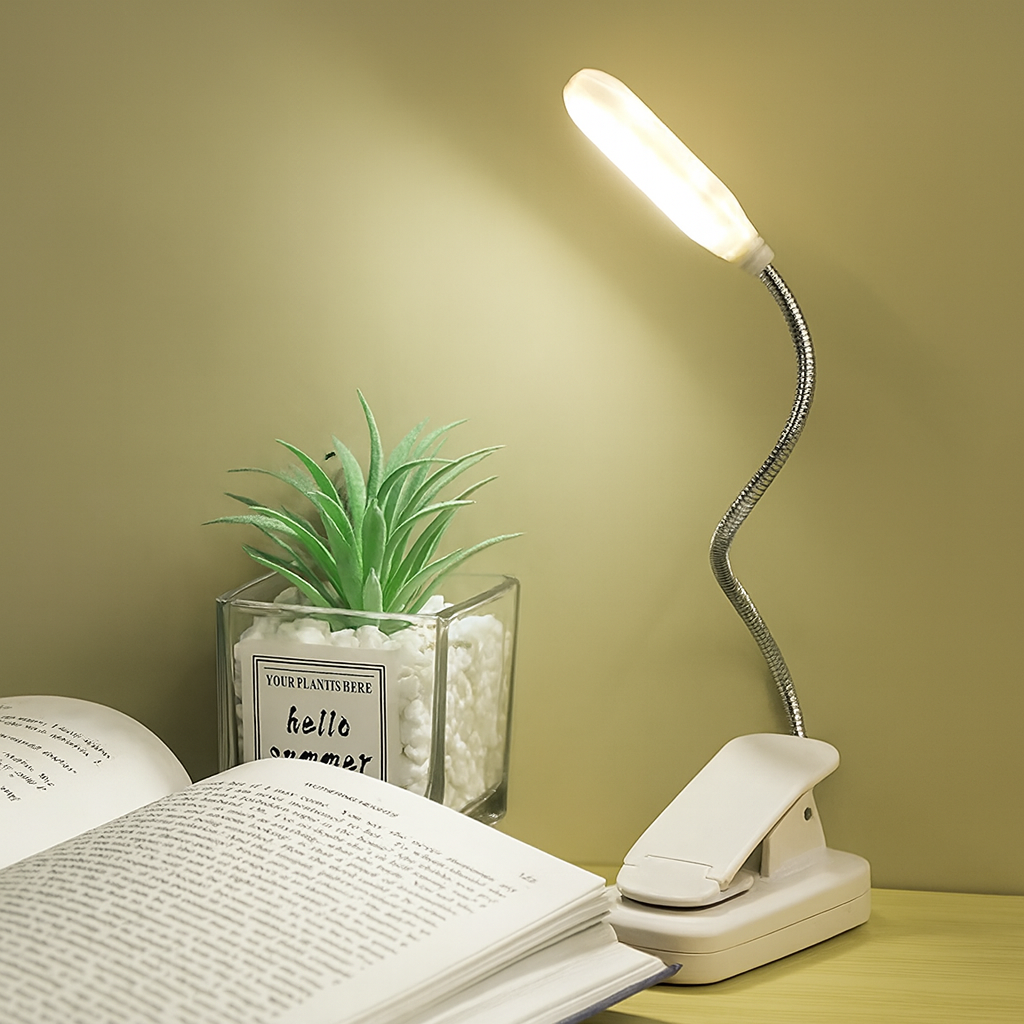 LumiClip | Lampe de lecture LED à pince réglable – Livre, bureau et chevet