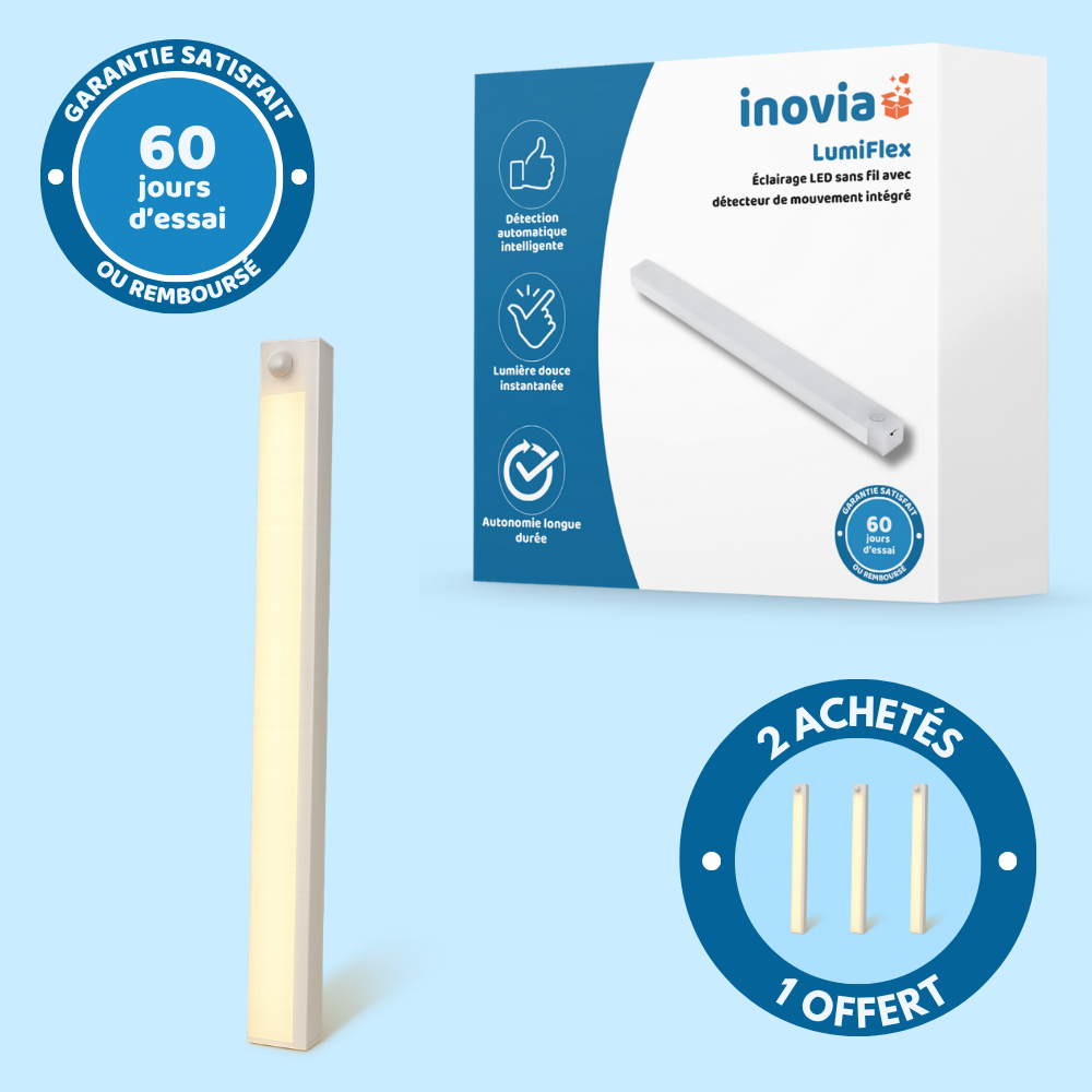 LumiFlex – Éclairage LED 30cm sans fil avec détecteur de mouvement intégré