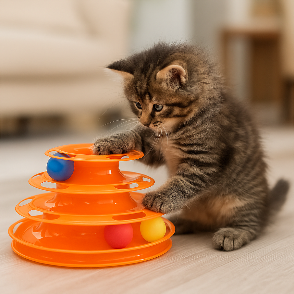 Jouet interactif pour chat 3 niveaux avec balles colorées