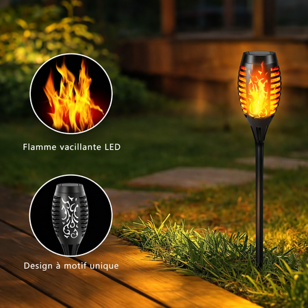 Lampe Solaire Extérieure Effet Flamme LED Étanche – Torche Jardin à Piquer Rechargeable – Lot de 4