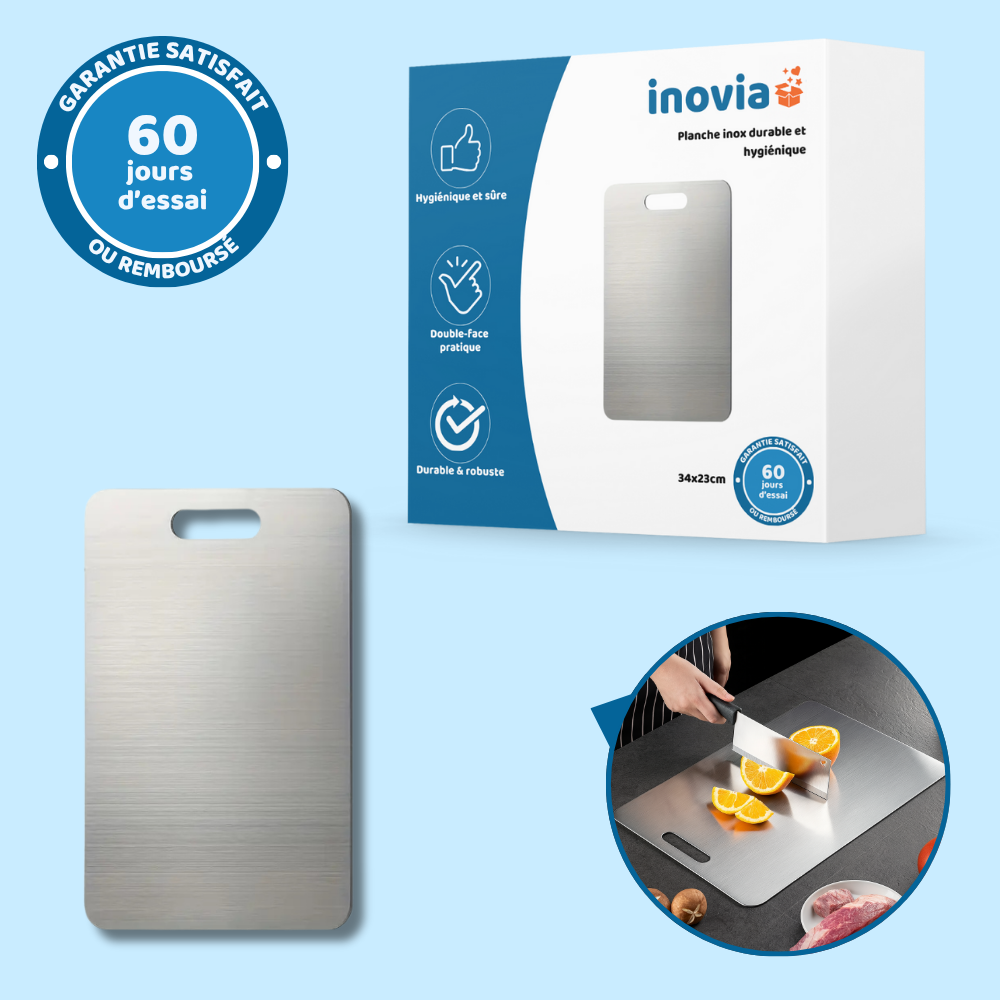 Planche à découper en acier inoxydable double-face – Durable et hygiénique pour fruits, légumes et viandes