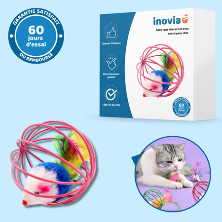 Balle cage interactive avec souris pour chat