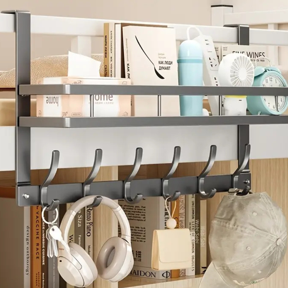 Étagère murale multifonction à crochets métalliques – Rangement facile salle de bain, cuisine, chambre