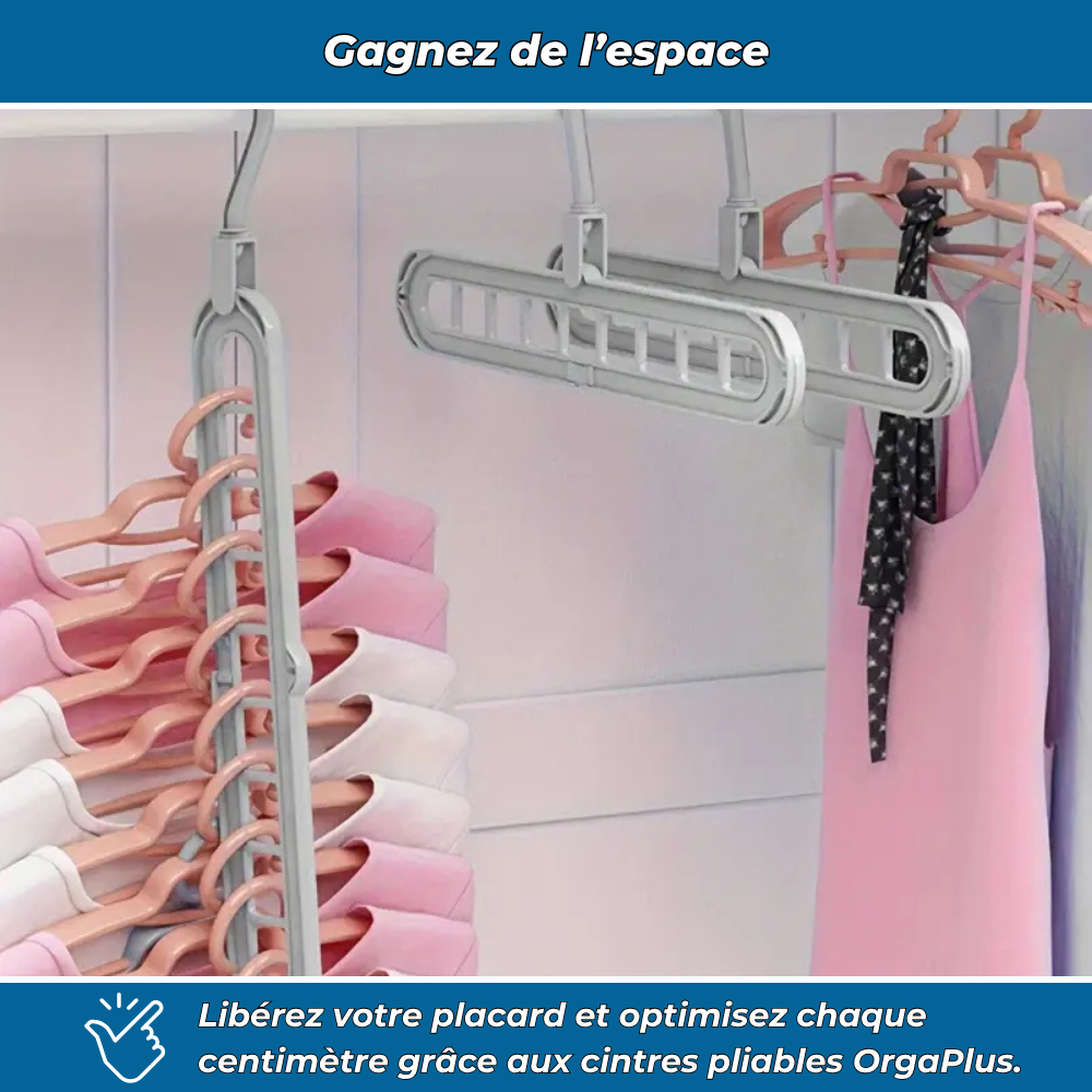 OrgaPlus Lot de 3 Cintres Pliables 9 Trous – Organisateur Gain de Place pour Dressing, Chambre et Placard