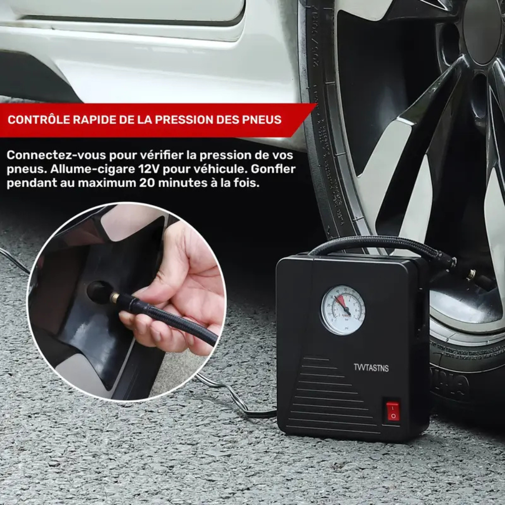 Gonfleur pneus portable 12V 100 PSI avec LED