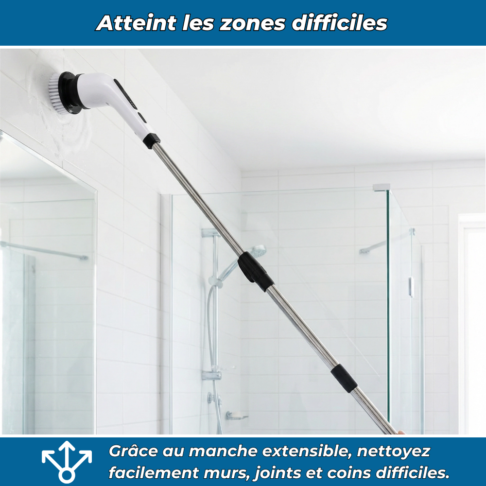 TurboBrush | Brosse de Nettoyage Électrique Rotative 9 en 1 | Nettoyage Facile et Rapide Salle de Bain Cuisine Carrelage