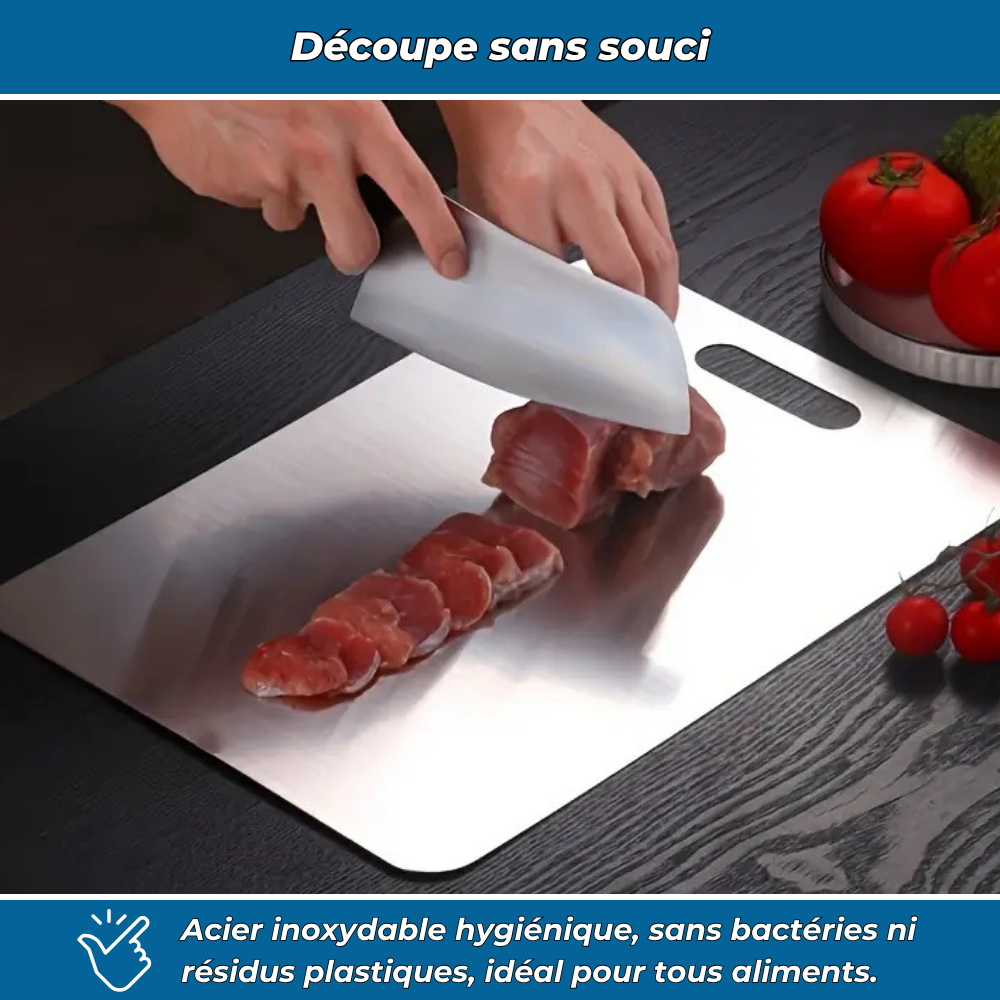 Planche à découper en acier inoxydable double-face – Durable et hygiénique pour fruits, légumes et viandes