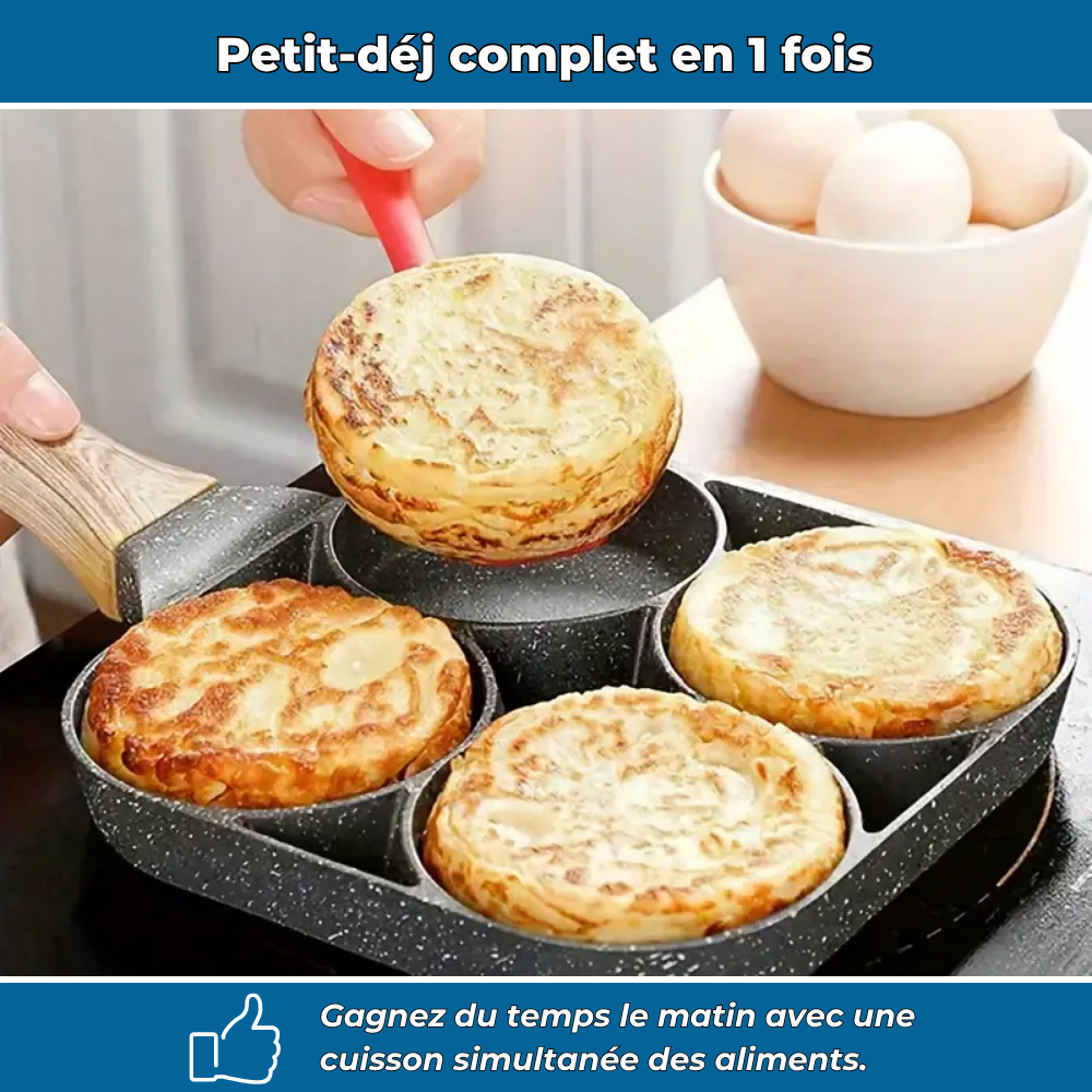 Poêle 4 compartiments antiadhésive pour petits-déjeuners variés