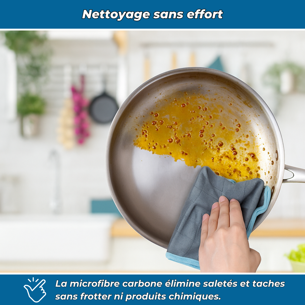 Chiffons microfibre en carbone pour maison – Lot de 3, nettoyage sans traces vitres & surfaces