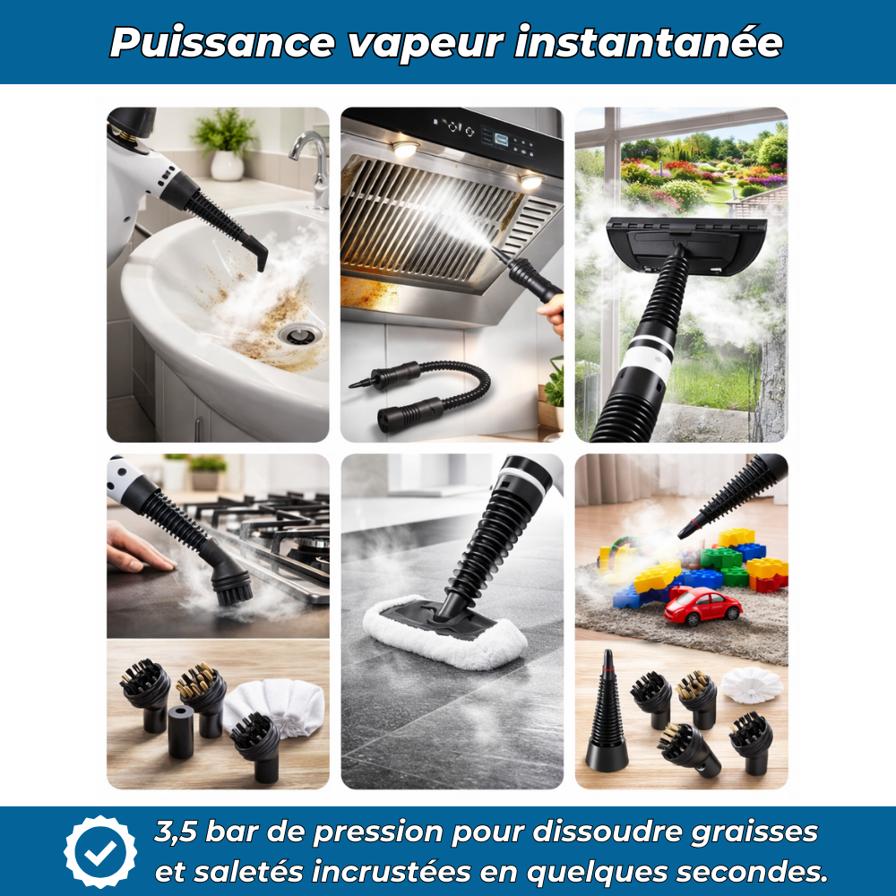 VapoClean™ | Nettoyeur à Vapeur Électrique Haute Pression | Multi-Usages Sans Produits Chimiques