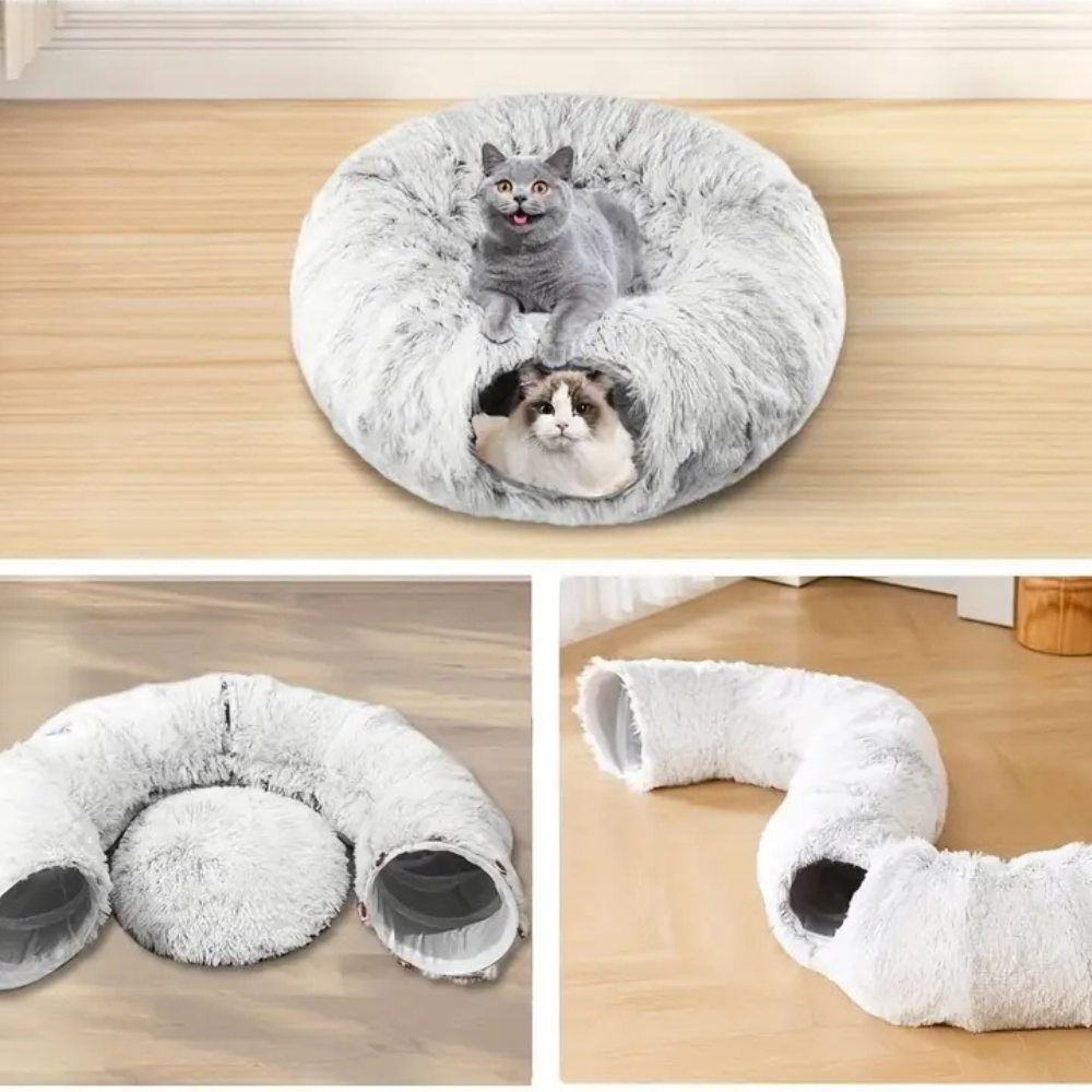 Tunnel pliable en peluche chaud pour chats et petits animaux
