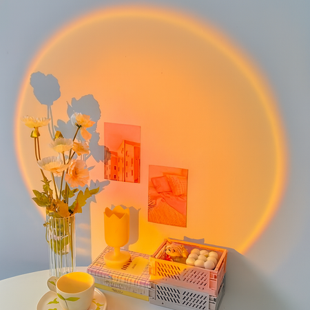 Lampe de projection LED effet coucher de soleil rotative USB – Lumière décorative et romantique pour chambre ou salon