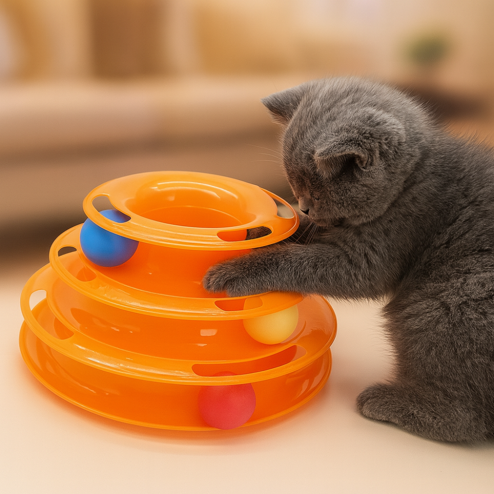 Jouet interactif pour chat 3 niveaux avec balles colorées