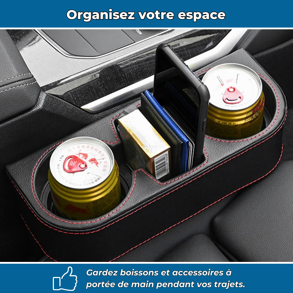 Porte-gobelet voiture double avec rangement intégré