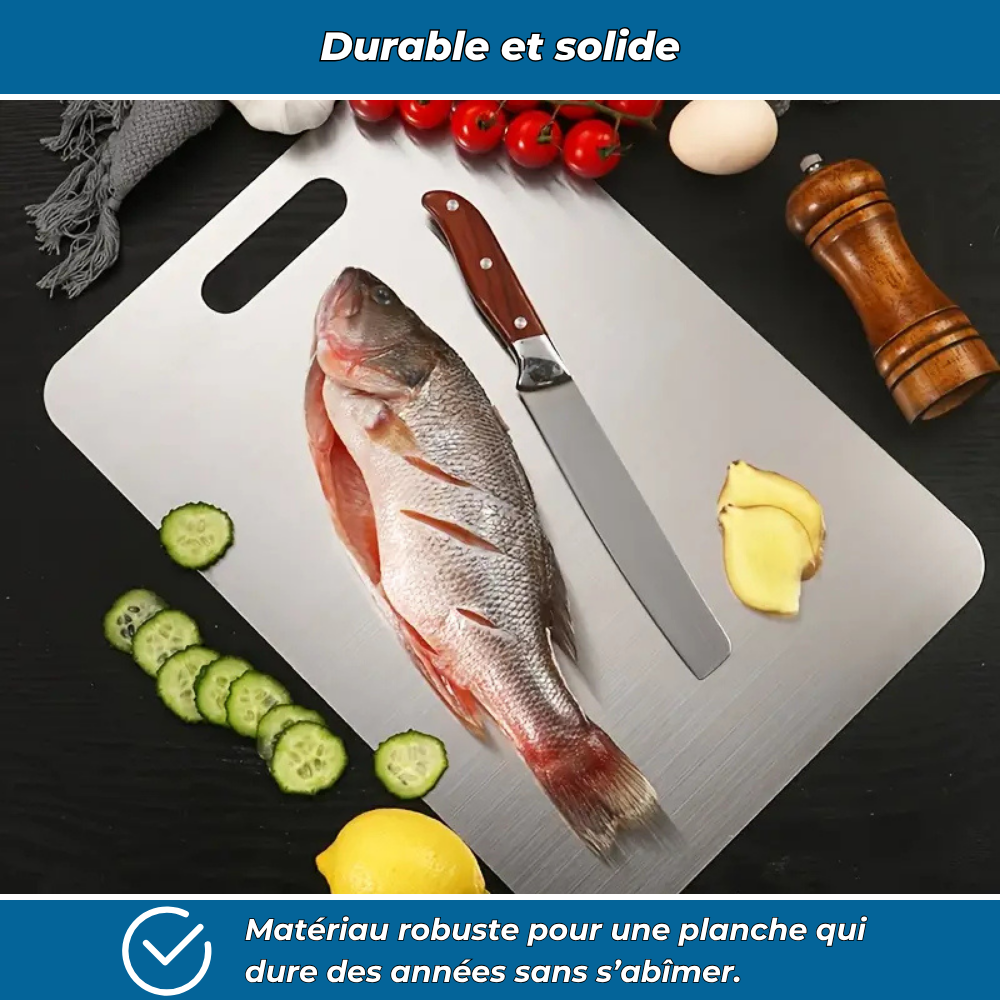 Planche à découper en acier inoxydable double-face – Durable et hygiénique pour fruits, légumes et viandes