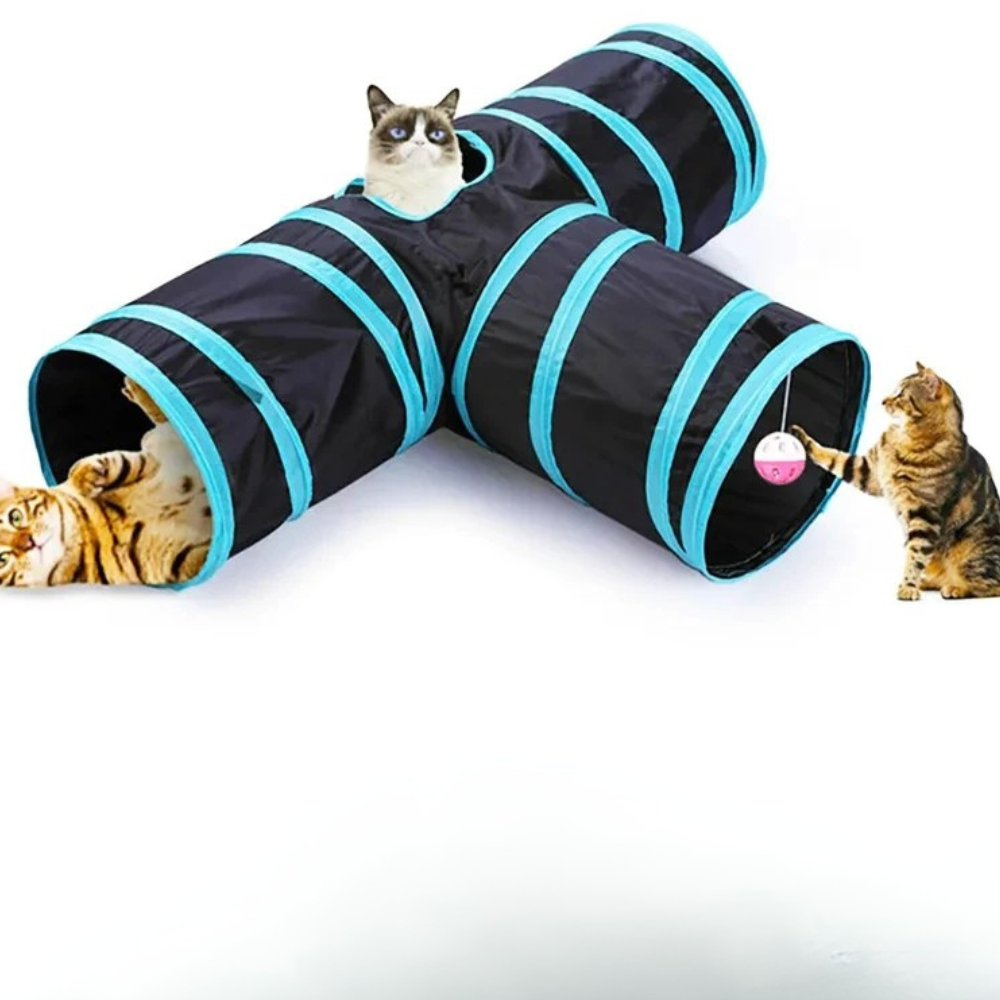 Tunnel interactif pliable 3 voies avec jouet pour chats