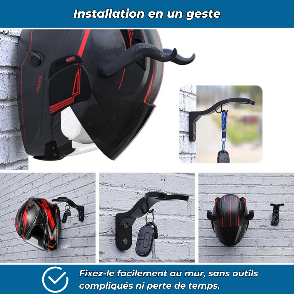 Crochet mural porte-casque moto polyvalent