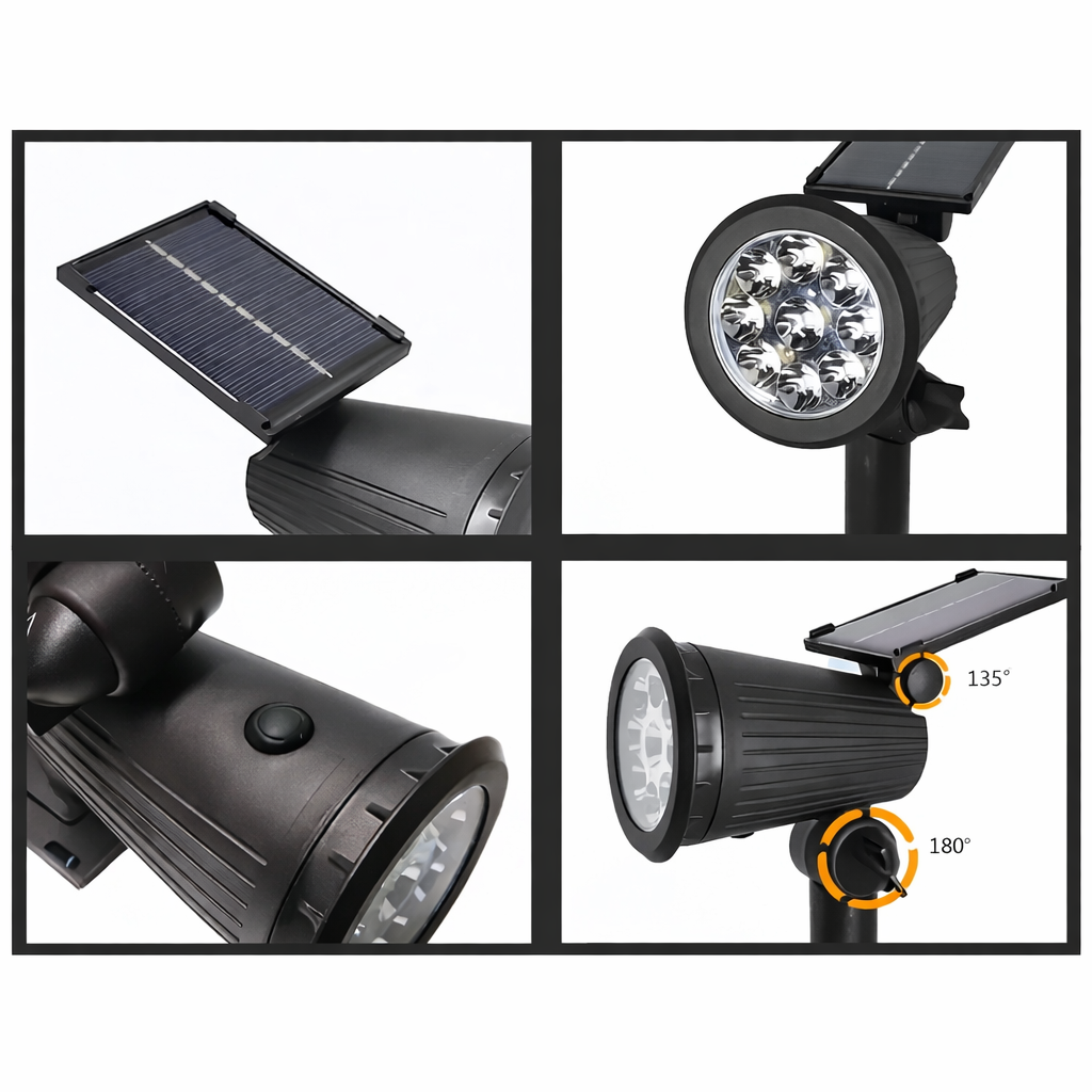 Spot Solaire LED Extérieur Étanche IP65 Orientable – Lampe Jardin à Piquer Rechargeable Solaire – Lot de 2
