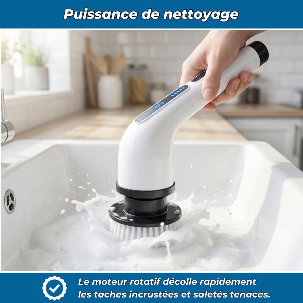TurboBrush | Brosse de Nettoyage Électrique Rotative 9 en 1 | Nettoyage Facile et Rapide Salle de Bain Cuisine Carrelage