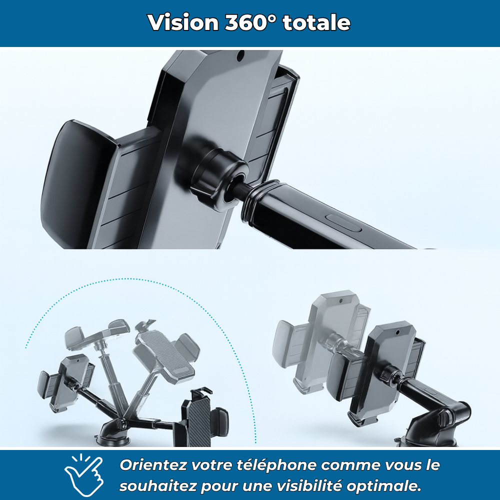 Auto360 PRO – Support téléphone voiture universel à ventouse 360° pour tableau de bord
