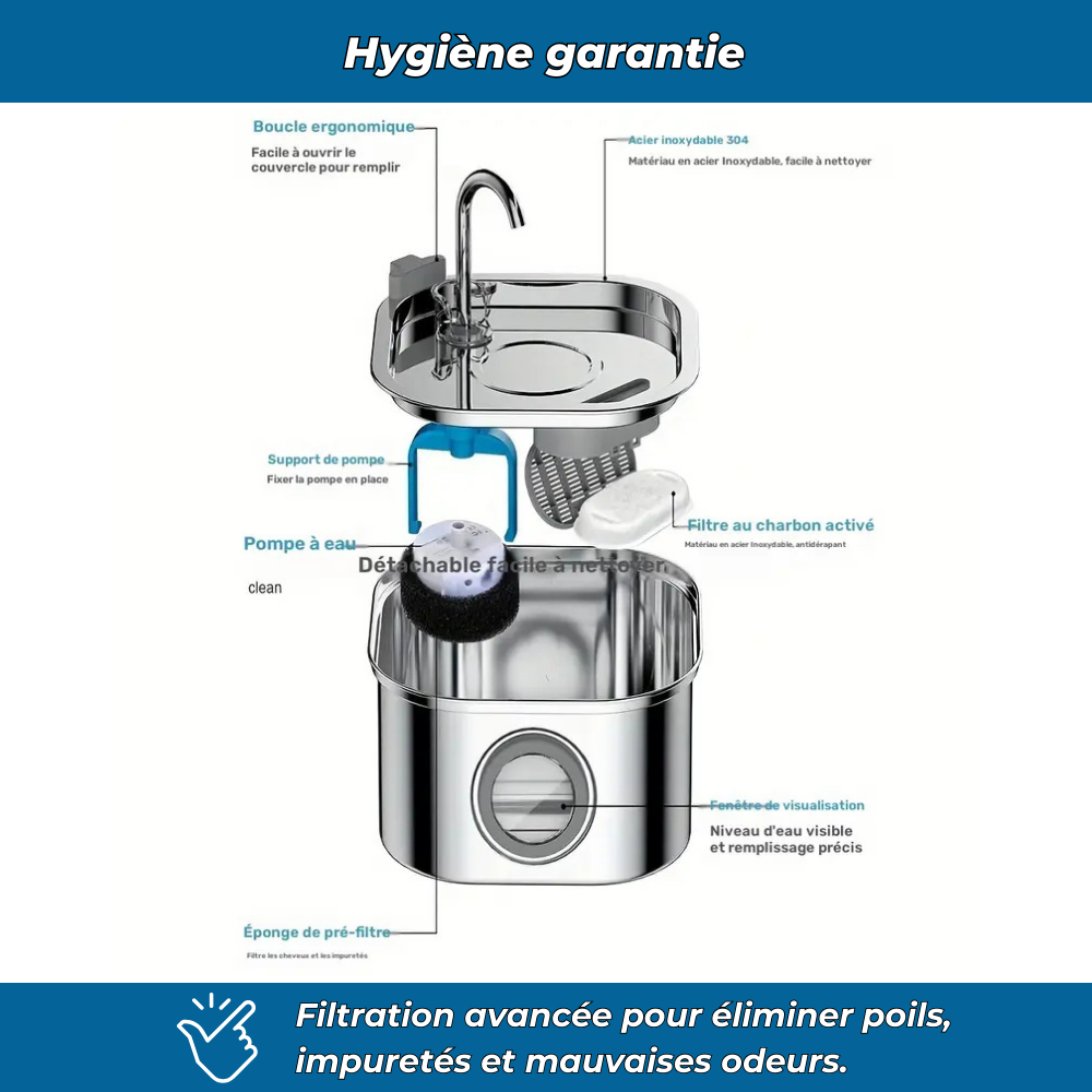 Fontaine à eau inox 3,2L pour chat