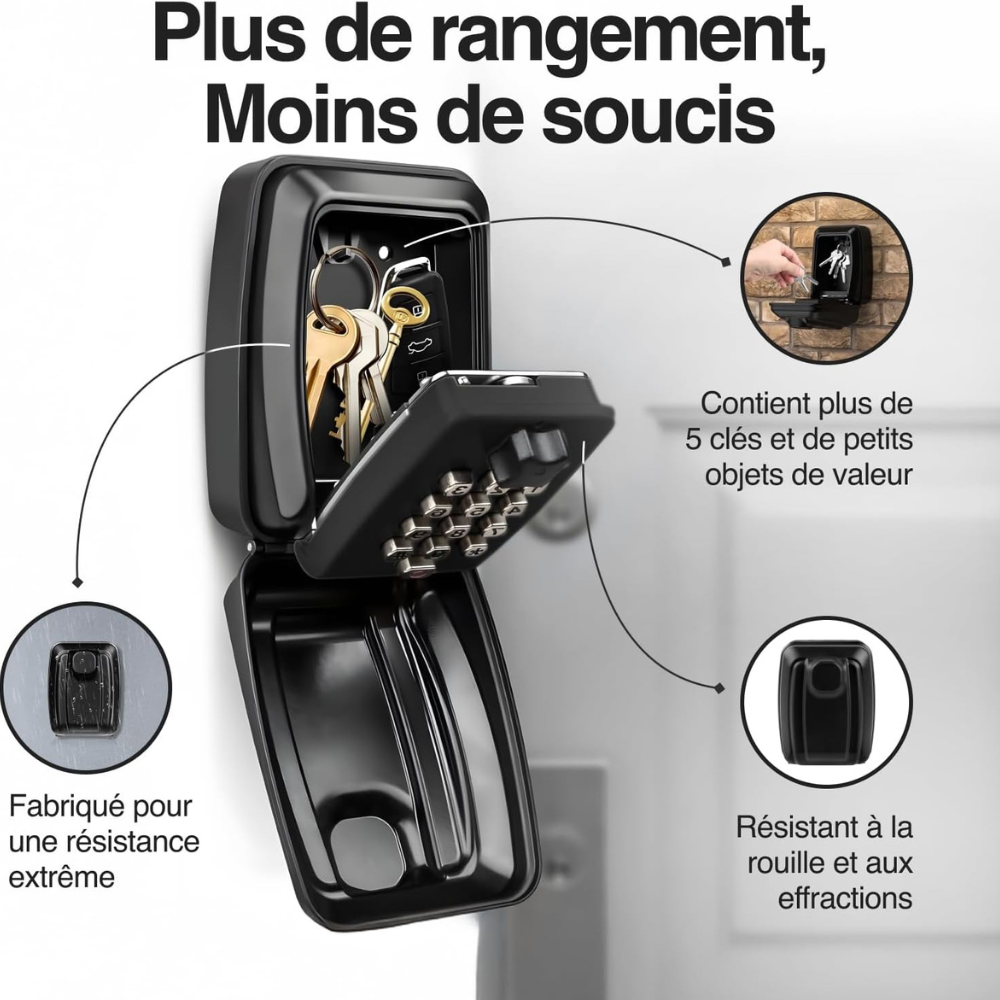SecureKey – Boîte à clés extérieure murale avec code à 12 chiffres réinitialisable