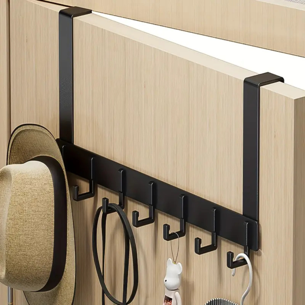 Porte-manteau mural en aluminium sans perçage – 6 crochets robustes pour vêtements et accessoires