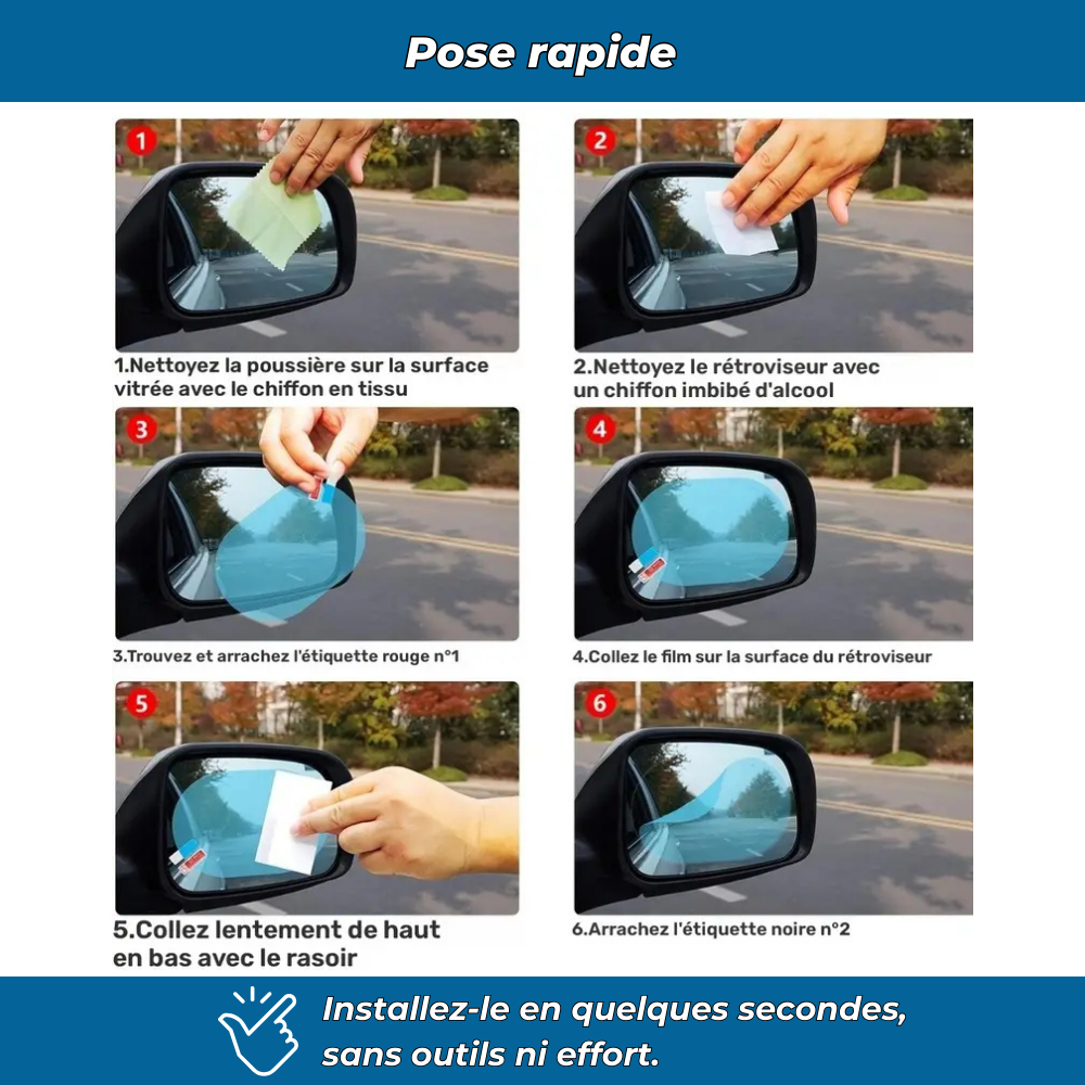 Film protecteur anti-pluie pour rétroviseurs