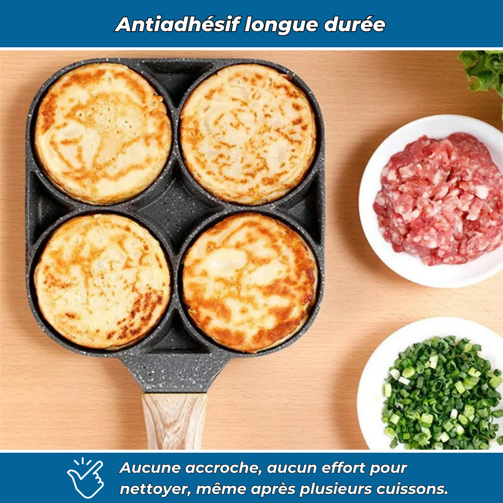 Poêle 4 compartiments antiadhésive pour petits-déjeuners variés