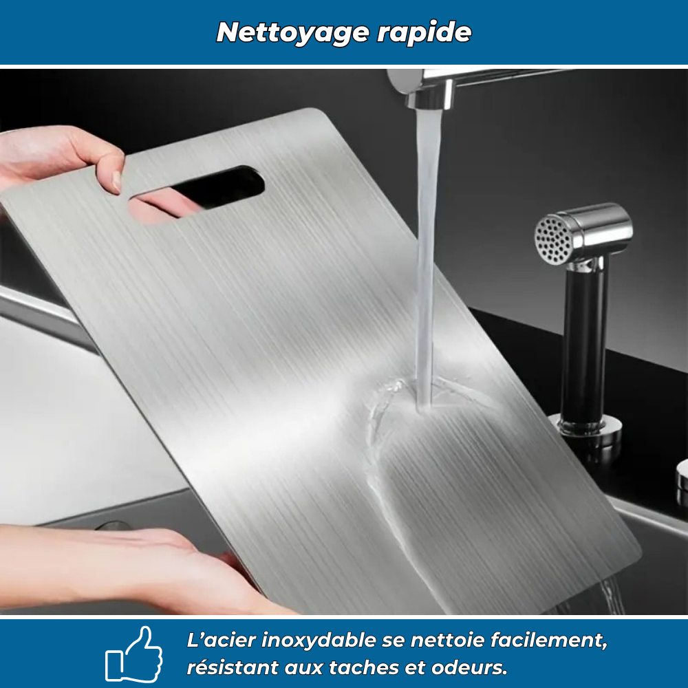 Planche à découper en acier inoxydable double-face – Durable et hygiénique pour fruits, légumes et viandes