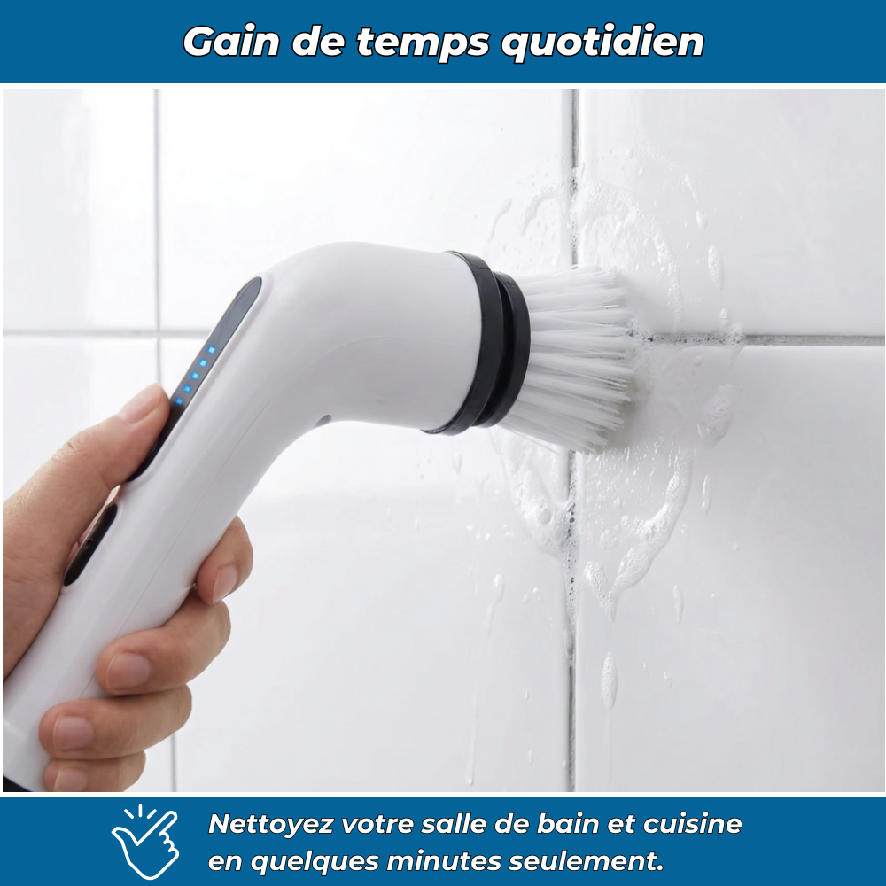 TurboBrush | Brosse de Nettoyage Électrique Rotative 9 en 1 | Nettoyage Facile et Rapide Salle de Bain Cuisine Carrelage