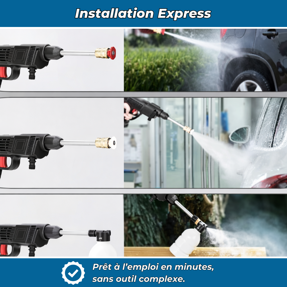 HydroClean PRO | Nettoyeur Haute Pression Électrique 21V Sans Fil | 50 Bars Portable avec Batterie