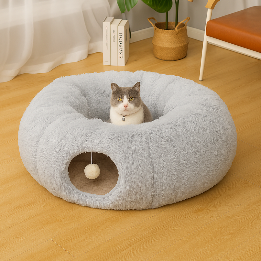 Tunnel pliable en peluche chaud pour chats et petits animaux