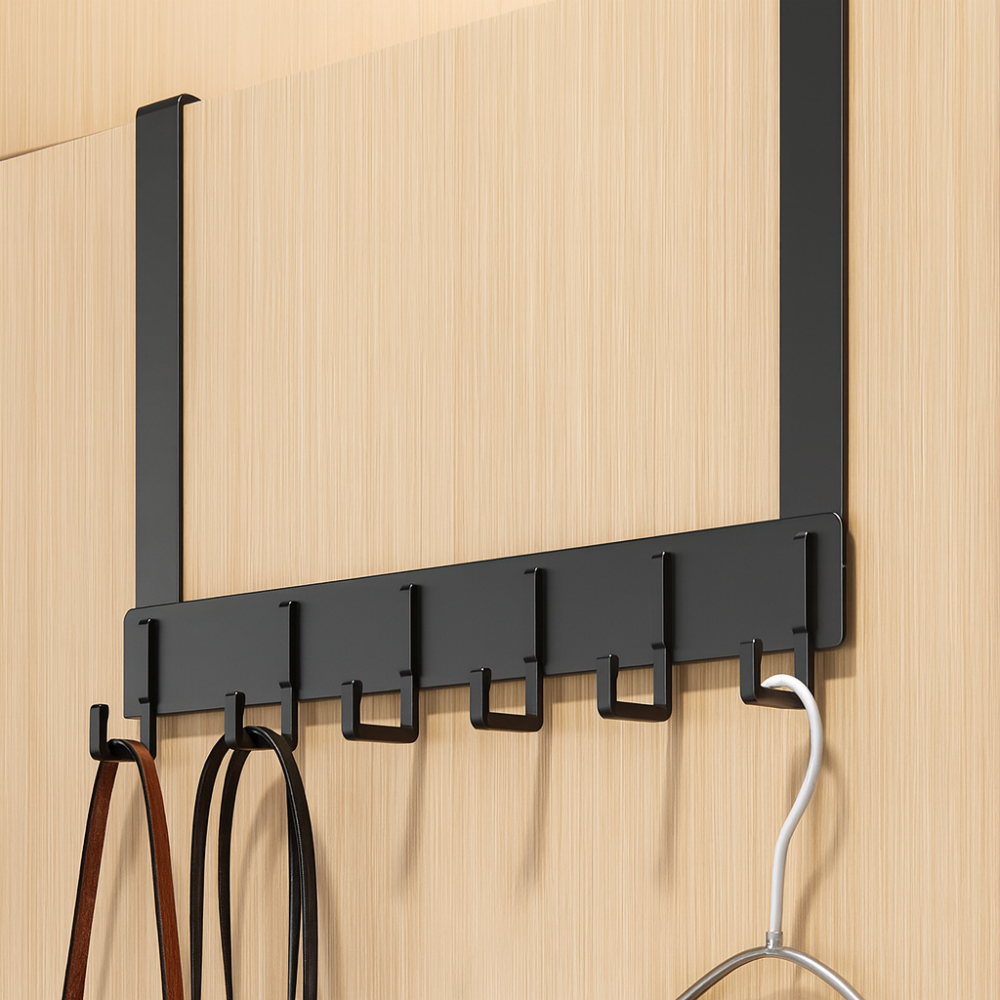 Porte-manteau mural en aluminium sans perçage – 6 crochets robustes pour vêtements et accessoires