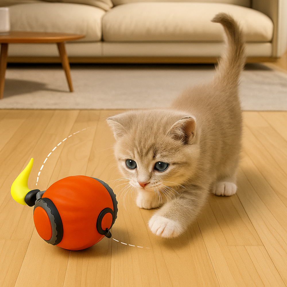 Balle interactive électrique rechargeable pour chat avec plumes et roulement automatique