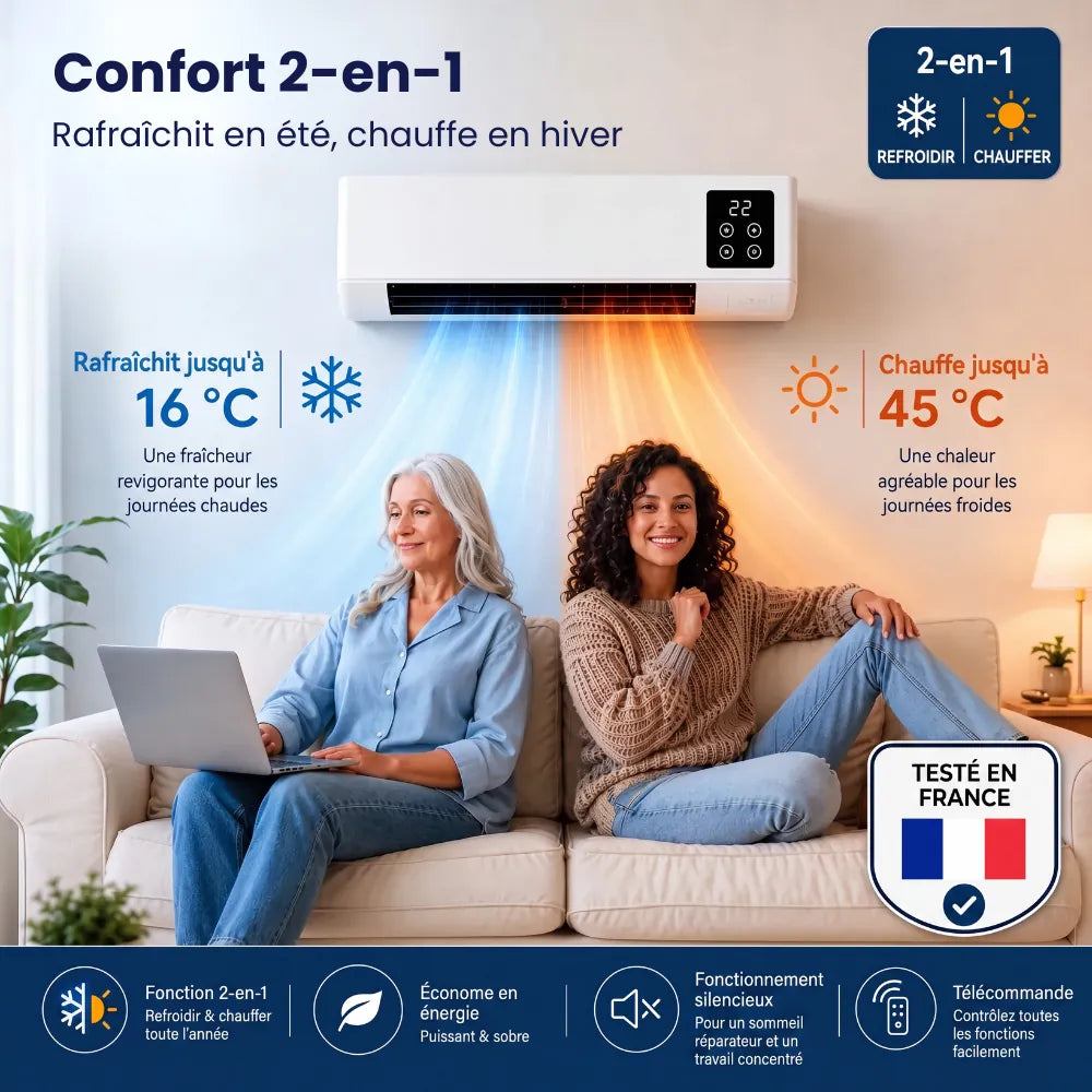Rafraîchisseur d'Air Réversible 2-en-1 | Frais l'Été, Chaud l'Hiver