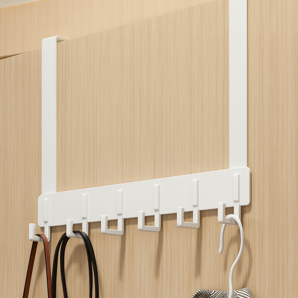 Porte-manteau mural en aluminium sans perçage – 6 crochets robustes pour vêtements et accessoires