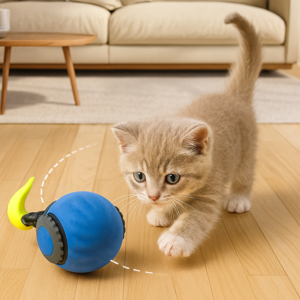 Balle interactive électrique rechargeable pour chat avec plumes et roulement automatique