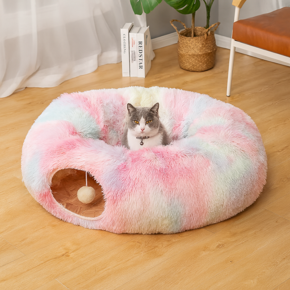Tunnel pliable en peluche chaud pour chats et petits animaux