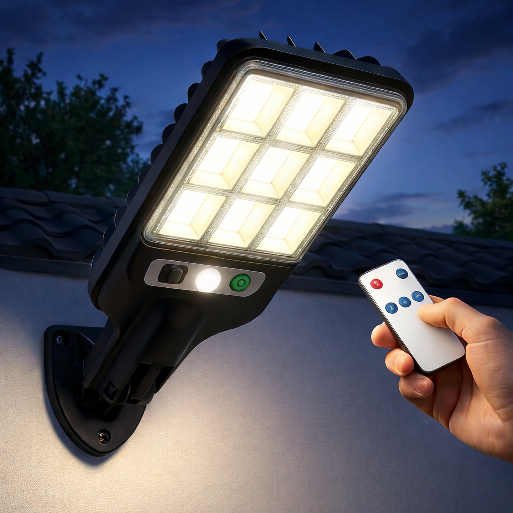 Projecteur LED Solaire Extérieur à Capteur de Mouvement – Lampe Murale Étanche avec Télécommande